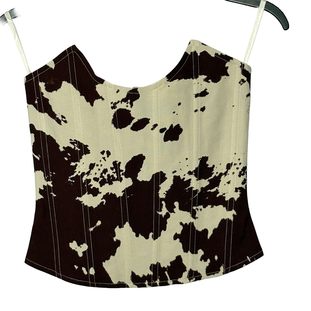 Miaou Brown and Cream Strapless Cowprint Corset Top - Picture 2 of 7